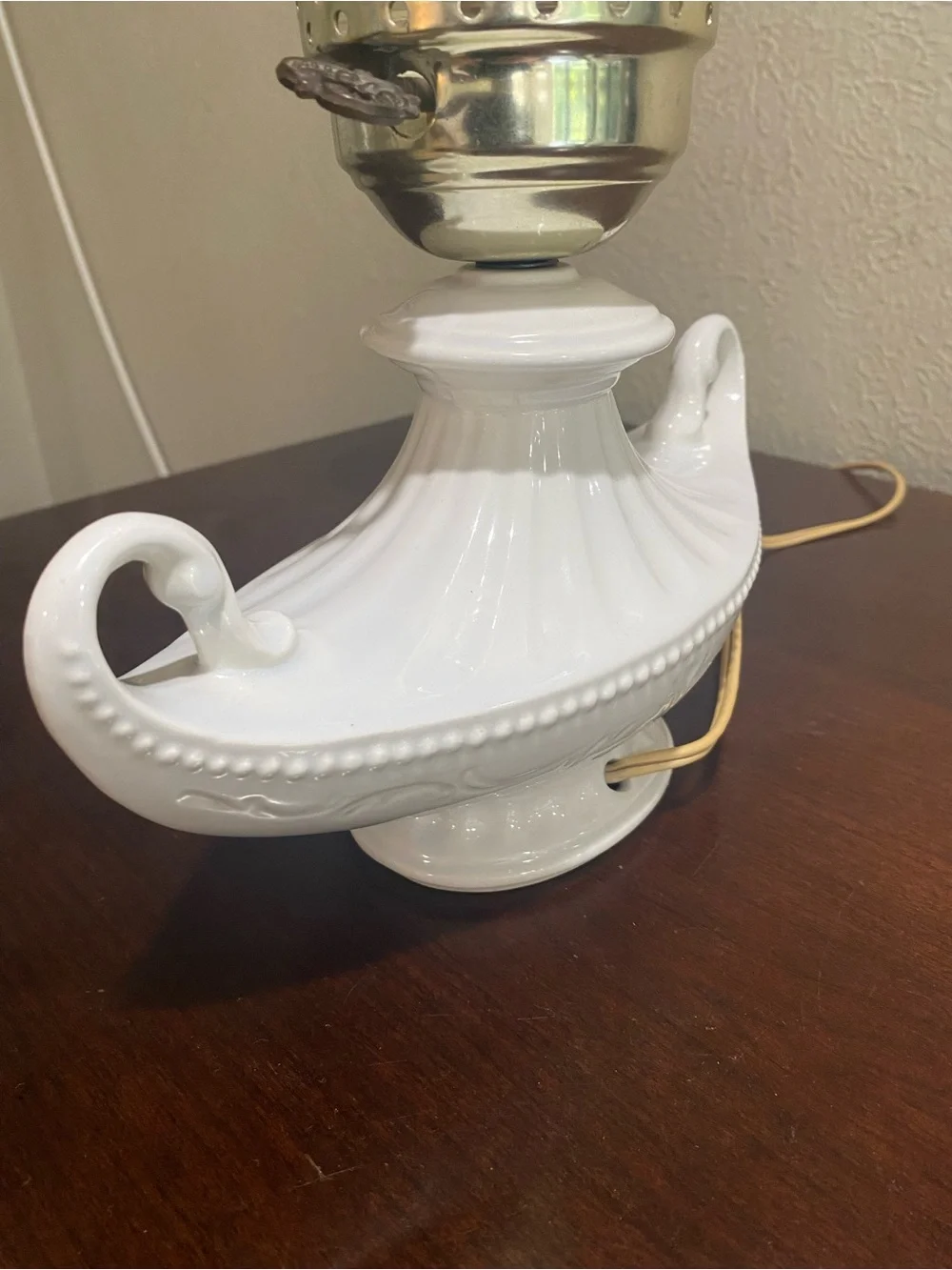 Vintage, Milk Glass Electric Hurricane Lamp, Wide Handled Base and Glass Chimney